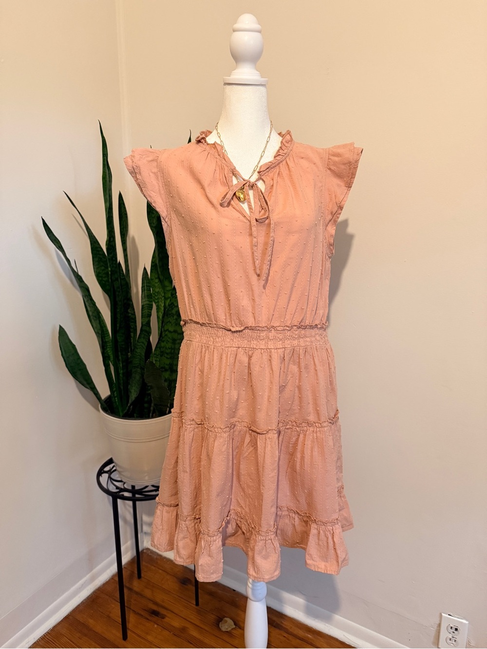 Blu Pepper | Dusty Rose Ruffled Tie-Neck Mini Dress